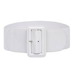 Women's Wide Stretchy Cinch Belt Vintage Chunky Buckle Belts,White,Small