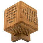 Olive Wood Prayer Cube with Stand | Six Sided with a Christian Prayer Engraved on Each Side | Our Father, Hail Mary, Glory Be | Great Catholic Gift for First Communion and Confirmation