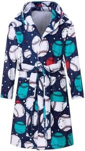 Funnycokid Robes for Boys Bathrobe Baseball Kids Pjs with Hood Fleece Pajama Size 9 10 Fuzzy Bath Robe 9-10 Years