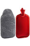 Peterpan Teddy Charcoal Hot Water Bottle, XXX-Large Size, Hot Water Bag with Cover, BPA & Phthalates Free,100 Fl Oz Capacity, Gray