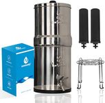 EuroGuard Gravity Water Filtration System - 8.5L, With Two Premium Carbon Filters, 100% Metal Spigot, 304 Stainless Steel Drinking Water Purifier (8.5L with Stand)