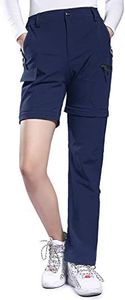 Hiauspor Hiking Pants Women Convertible Lightweight Zip Off Pants Quick Dry Outdoor Stretch Pants UPF 50+ Trousers (Navy, Large)