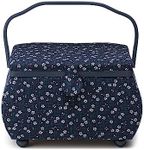 Prym Large Curved, Navy Floral Sewing Basket, Blue