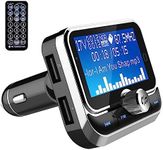 ILOKEY 1.4Inch LED Screen Bluetooth FM Transmitter for Car Remote Control Switch Wireless Bluetooth 5.0 Radio Adapter Car Kit with Handsfree Calling Assistant U Disk (Silver)