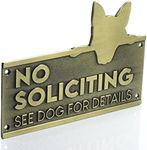 Tapeera No Soliciting Sign For House Funny For Dog Owners - Heavy Duty Metal Brass Finish Wall Plaque - See Dog For Details Decorative Anti-Rust No Solicitation Signs For Front Door - 6.5 x 4.6 inches