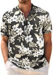 COOFANDY Men Hawaiian Shirt Floral Renaissance Henley Beach Shirt Hippie Casual Tropical Short Sleeve Fashion Summer Shirt