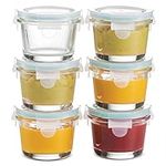 FineDine Glass Meal Prep Food Storage Container - Airtight, Leakproof, Microwave & Dishwasher Safe - Perfect for Snacks, Dips, and Meal Prep (Teal) 6 Count (Pack of 1)