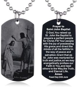 FAYERXL Scripture Baptism Holy Bible Verse Dog Tag Necklace,Engraved Catholic Christian Communion Confirmation Rite Religious Gift (Prayer to Saint John Baptist)