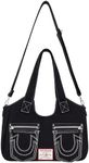 True Religion Women's Satchel Bag, Crossbody Purse Handbag with Horseshoe Logo Stitching, Black
