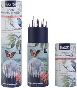 BRUSTRO Artists’ Miniature Precision Brushes - Set of 12 | Synthetic Bristles, Detail Fine Tip | Ideal for Watercolour, Acrylic, Gouache & Oil Colors, Art Painting Tools, Paint Brush Set.