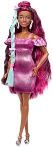 Barbie® Doll, Fun & Fancy™ Hair with Extra-Long Colorful Brunette Hair and Shimmery Pink Dress, 10 Hair and Fashion Play Accessories
