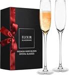 ELIXIR GLASSWARE Champagne Flutes - 5 oz - Set of 2 Crystal Glass Flutes, Hand Blown Edge Champagne Glasses - Premium Crystal Champagne Glasses - Prosecco Wine Flute, Mimosa Glasses, Bar Glassware