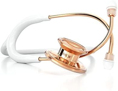 MDF Instruments, RoseGold MD One Stainless Steel Stethoscope, Adult, White Tube, RoseGold Chestpieces-Headset, MDF777RG29