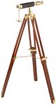 Hampton Nautical Floor Standing Brass Harbor Master Telescope 30"-Leather Decor-Nautical Home, Plastic Glass Metal