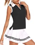 HOTLOOX Women's Sleeveless Polo Golf Shirts Slim Fit V Neck UV Protection Sport Tank Top Black M