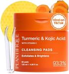 PLANTIFIQUE Kojic Acid and Turmeric Cleansing Pads with Ceramides, Niacinamide & Vitamin C - 60 Exfoliating Face Pads for Dark Spots and Hyperpigmentation - Daily Skincare