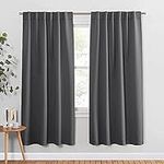 PONY DANCE Blackout Curtains for Bedroom - 72 inches Length Thermal Insulated & Privacy Rod Pocket Curtain Drapes for Kitchen Home Decoration, 52 W x 72 L, Grey, 2 Pieces