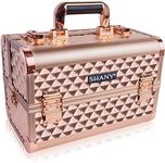 SHANY Premier Fantasy Professional Makeup Train Case Cosmetic Box Portable Makeup Case Organizer Jewelry storage with Locks, 3 Trays,Makeup Brush Holder and Cosmetics Mirror - Rose Gold