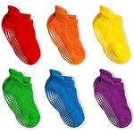 LA ACTIVE Non Slip Grip Ankle Boys and Girls Socks with Non Skid for Babies Toddlers and Kids Back to School, Rainbow - 6 Pairs, 0-3 Months