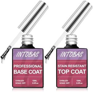 INTOBAS Base e Top Coat Semipermanente Super Glossy 2 * 15ML, Base Coat e No Wipe Top Coat, Smalto per Unghie in Gel UV/LED Soak Off Kit per Manicure, Lunga Durata, Adatto Alla Nail Art