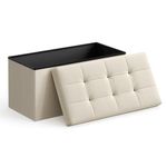 SONGMICS 30 Inches Folding Storage Ottoman Bench, Storage Chest, Foot Rest Stool, Cream White ULSF47BE