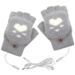 USB Heated Gloves for Women, Full & Half Finger Soft Mitten Knitted Heated Hand Gloves Cute Cat Paw Washable Warmer Fingerless Gloves for Winter Indoor or Outdoor Laptop Office Work Typing