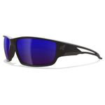 Edge Eyewear TSKAP218 Kazbek Polarized Safety Glasses, Black with Aqua Precision Blue Mirror Lens