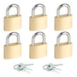 6Pack Small Padlocks Keyed Alike, 1-1/4"(32mm) Wide Solid Brass Body, Weatherproof Padlock with Same Keys for Travel Bags, File Cabinet Lock, Backpack, Suitcase, School Gym Locker, Toolbox