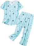 Vamodry Womens Pajamas Set Cotton Short Sleeve Top with Capri Pants Pjs Loungewear