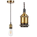 COZZY Vintage Ceiling pendant light fitting, Brown Twisted Braided Flex,E27 Lamp Holder Suspended Pendant Light Fitting Kit-Bronze