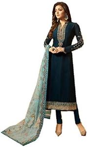 Delisa Designer Wedding Partywear Silk Embroidered Salwar Kameez Indian Dress Ready to Wear Salwar Suit Pakistani LTN, Blue, X-LARGE-44
