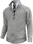 Comdecevis Mens Cardigan Sweater Full Zip Up Stand Collar Winter Warm Cable Knitted Sweater Jacket with Pockets Grey XX-Large