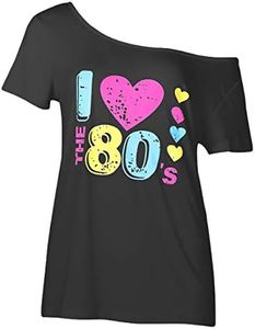 Smile Fish Women's I Love The 80's Off The Shoulder Tops 80s Costumes T Shirts, 007-black, XX-Large