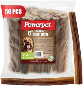 Powerpet 100% Natural Bully Stick - High Protein, Low Fat, Healthy Dog Treats, Long-Lasting Dog Chews, Easily Digestible, Cleans Teeth, Low Odor, for All Breeds & Sizes, 6" - 50 Count