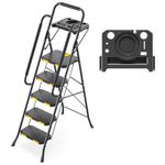 KINGRACK 5 Step Ladder, Folding 5 Step Step Ladder with Tool Tray & Safety Handrails, 330LBS Load Capacity Lightweight Household Ladder for Kitchen, Pantry, Closets, Office