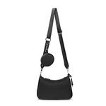 Miss Lulu Cross Body Bag Women Casual Crossbody Shoulder Bag Nylon Hobo Bag with Adjustable Strap and Coin Bag Ladies Grils (Black)