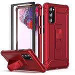 ORETech for Samsung Galaxy S20 FE Case with Kickstand, [2 x Tempered Glass Screen Protector]Full Body Anti Silp Heavy Duty Shockproof Hard PC Soft Bumper Protection Cover for Samsung S20 FE 4G/5G- Red