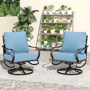 PHI VILLA Metal Swivel Patio Chairs Set of 2, High Back Steel Outdoor Chairs with 5.75" Extra Thick Cushion, 2 Pieces All Weather Deep Seat Outdoor Front Porch Seating Furniture for Deck, Denim Blue