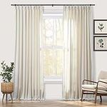 ChadMade Pinch Pleat Curtain Living Room Curtain, Linen and Cotton Curtain with Beige White 96 Inches Long Window Panel Drape, 1 Panel