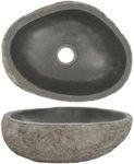 vidaXL Oval-Shaped Wash Basin Natural River Stone Taupe - Sink for Bathroom, Washroom with Polished Inner Surface and Drain Hole