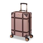 SwissGear Vintage Carry-On Luggage Trunk — Lightweight Hardside Suitcase with 8 Spinner Wheels — Blush Pink with Brown Trim, 19-Inch