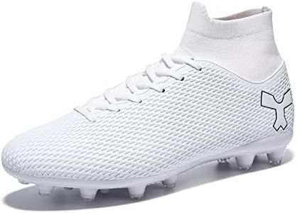 Men's Soccer Cleats Football Cleats for Mens Big Boys High-Top Spikes Shoes for Youth Professional Training Turf Indoor Outdoor Sneaker, White, 12