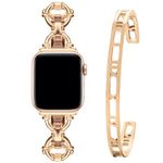 Wutwuk Compatible with Apple Watch Band 38mm 40mm 41mm, iWatch Bands Strap for Apple Watch SE Series 9 8 7 6 5 4 3 2 1, Women Dressy Roman Numerals Bangle Bracelets Set, Rose Gold