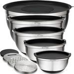 Belwares Mixing Bowls with Lids Set of 5 - Nesting Bowls with Airtight Lids and Graters - Stainless Steel Non-Slip Mixing Bowl for Baking, Food Storage and Prepping (Khaki)
