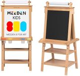 MEEDEN Easel for Kids - Solid Beech Wood Kids Art Easel, Kids Easel with Paper Roll, Art Easel with Drawing Board, Chalkboard and Magnetic White Board for Kids - Natural