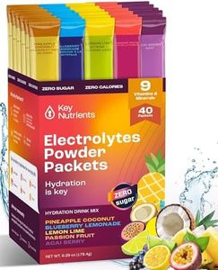 KEY NUTRIENTS Electrolytes Powder Packets No Sugar - 5 Delicious Flavors in Hydration Packets 40 Pack - Gluten Free Electrolytes Powder Packets