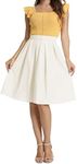 Tandisk Women's High Waist A-Line Pockets Skirt Pleated Flared Midi Skirt with Pockets White M