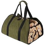 Large Canvas Log Carrier Bag, 38”x 18” Heavy Duty Waxed Fireplace Firewood Tote Bag for Indoor Wood Stoves Outdoor Camping (Green)