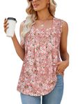 Syphiby Vests for Women Square Neck Summer Tops Ladies Pleated Sleeveless Tank Tops Spring Fashion 2024 Floral Blouses Elegant Floaty Ladies Tops Dressy Casual Summer Outfits