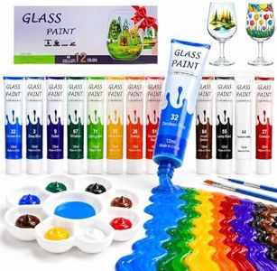 Magicdo Glass Paint Stained Transparent Glass Window Paint Set Great for Glass Painting, Wine Glasses, Light Bulbs, Ceramic, Non-Toxic(12 Colors x 12ml with Palette)